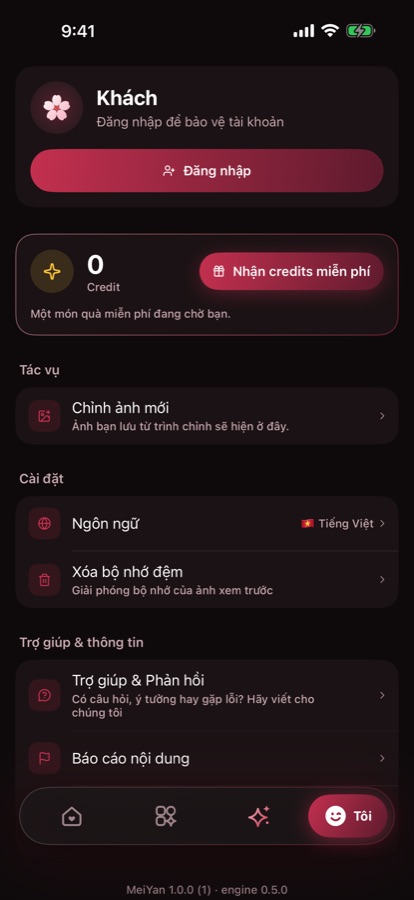 Tôi: Ảnh đã chỉnh, credit và cài đặt.